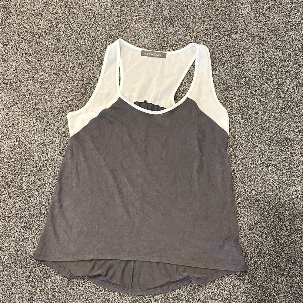Finn & Clover Two-Tone Gray and White Tank Top